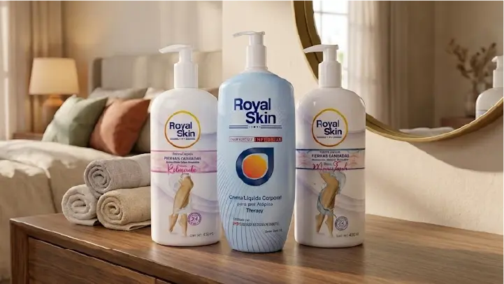 Cuidado intensivo Productos Royal Skin para cuidado intensivo de la piel, con crema corporal Therapy y otros productos hidratantes.