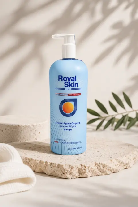 Royal Skin Therapy Crema líquida corporal Royal Skin Therapy para piel atópica en una composición de cuidado intensivo.