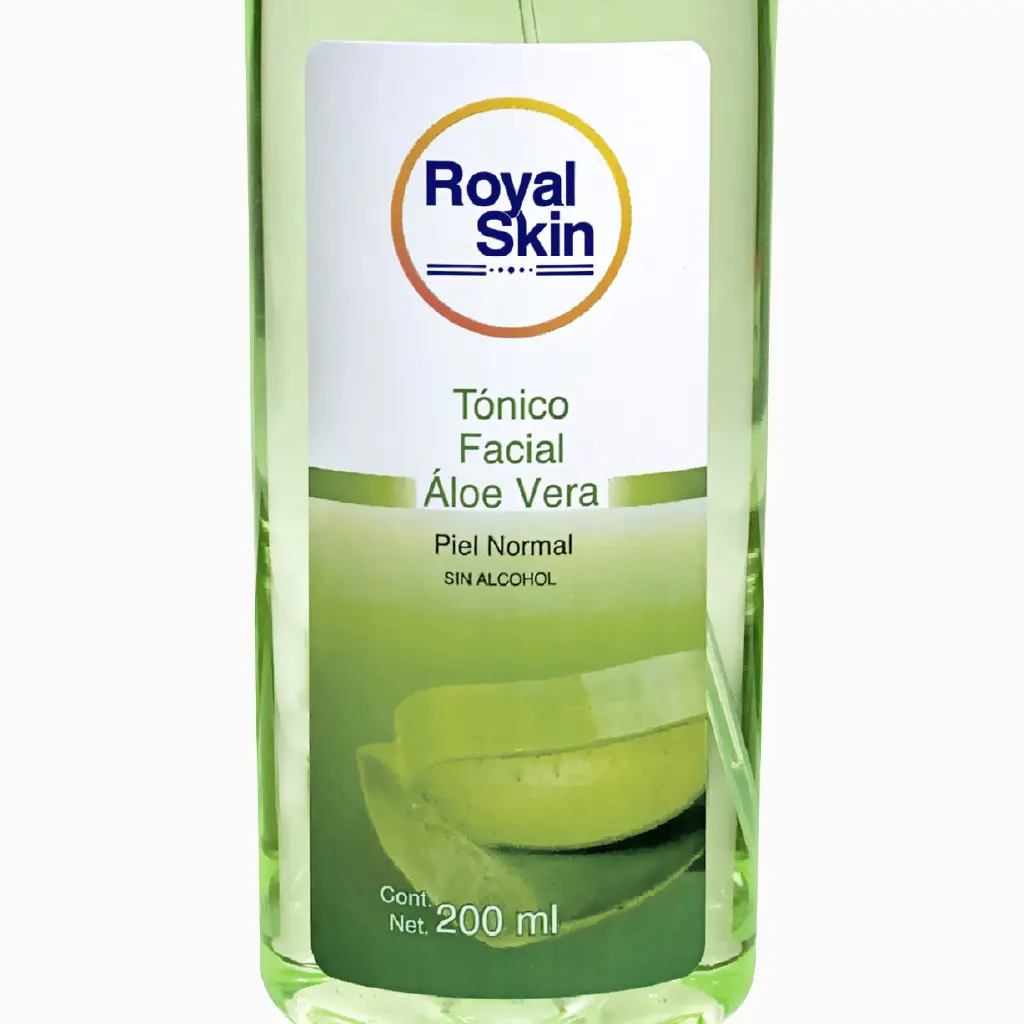 Detalle del envase de tónico facial con aloe vera Royal Skin