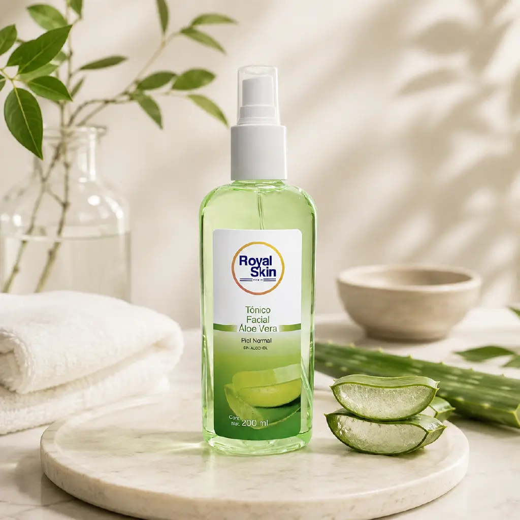 Tónico facial Áloe Vera Royal Skin en rutina de cuidado facial