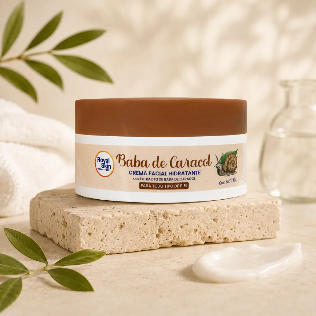 Crema facial Baba de Caracol Royal Skin en rutina de cuidado facial