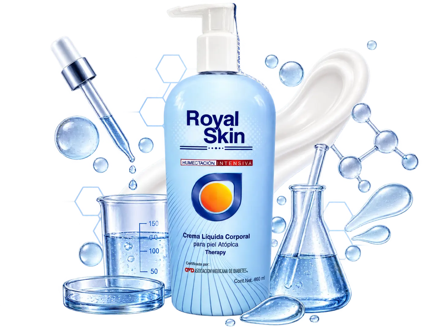 Therapy de Royal Skin rodeada de elementos de laboratorio